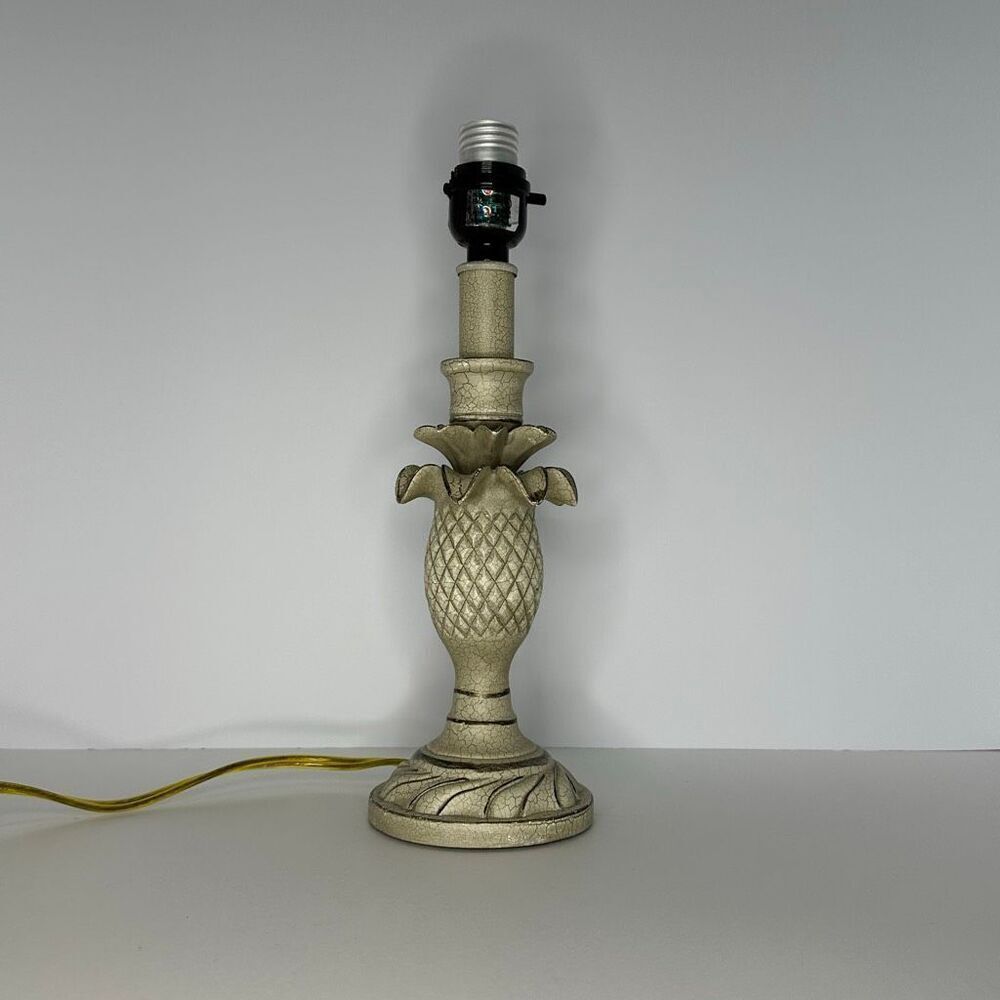 Vintage Distressed Ivory Flowering Pineapple Table Lamp
